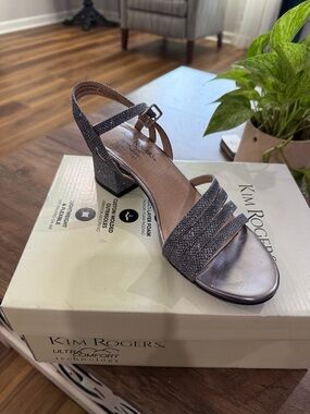 Kim Rogers Glitter Strappy Low Block Heel Sandals in Silver